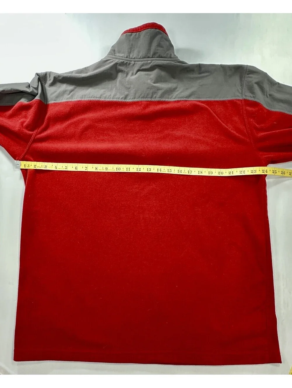 North Face 1/4 Zip Nylon Fleece Jacket Red/Gray Mens XL